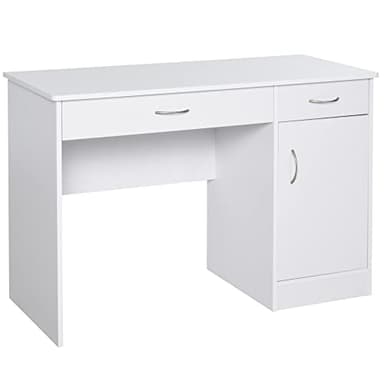 HOMCOM Scrivania Moderna per PC e Computer con 2 Cassetti e 1 Armadietto, Scrivania con Libreria Salvaspazio per Ufficio o Camera in Legno, Bianco