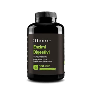 Enzimi Digestivi - 10 Enzimi inclusi Bromelina e Papaína, Alta Concentrazione - 200 mg per Capsula - 180 Capsule Vegane - Adatto a Tutti i Tipi di Dieta - Senza Additivi, Senza Glutine