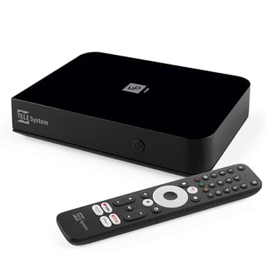 TELE System UP1 Decoder Digitale Terrestre Android TV 4K Ultra HD, Certificato Netflix, Prime Video, Disney+, Chromecast Built-in, DVB-T2 HEVC, HDR10+ HLG, AV1, HDMI/SCART.