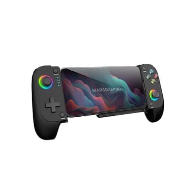 MARSGAMING MGPX, Gamepad Bluetooth 5.0 2-in-1, RGB Neon, Doppia Vibrazione e Funzione Turbo, Supporto Smartphone Fino a 6.8", Controller Compatibile con PC, Android, iOS e Console, USB-C, Nero