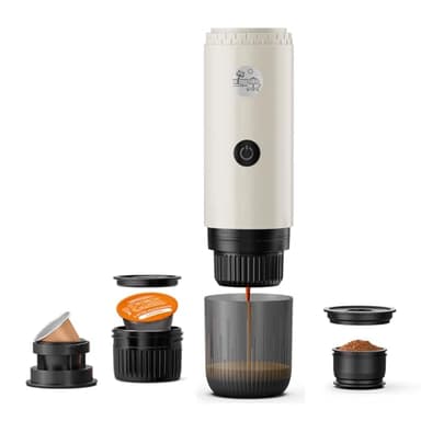 RECAFIMIL Macchina da caffè portatile 3 in 1, macchina per caffè espresso portatile da 19 bar con riscaldamento automatico, compatibile con capsule NS e DG e caffè macinato per campeggio, viaggi e