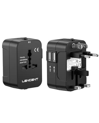 Adattatore Universale da Viaggio, LENCENT All in One Caricatore Adattatore di Alimentazione Internazionali con Doppia Porta Caricabatterie USB per USA UK Americane oltre 150 i Paesi nel Mondo