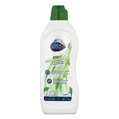 CARE + PROTECT ECO+ Gel per lavastoviglie: sgrassante, brillantante, sale, neutralizzatore di odori, ipoallergenico. Attivo in cicli brevi, 650 ml, massimo di 38 lavaggi