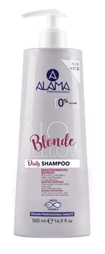 A ALAMA Professional Alama Professional No-Yellow Daily Shampoo Antigiallo e Antiriflesso, per Capelli Biondi, Grigi e Decolorati con Olio di Semi di Uva, Vegan, 500ml