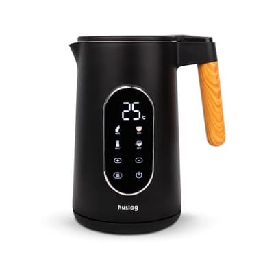 Huslog Bollitore Elettrico 1,7 L con Schermo Touch, 2200 W, Temperatura Regolabile 40–100 °C, 5 Livelli, Mantenimento Caldo, Base Girevole 360°, Spegnimento Automatico, Acciaio Inox, Nero