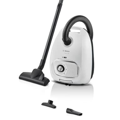 Bosch Serie 4 BGB41WH1 Aspirapolvere a Traino con Sacco, Raggio d'azione 11 m, Sacchetto Polvere XL, Bocchetta per Tessuti, Bocchetta per Fessure, Porta Accessori Integrato, Bianco