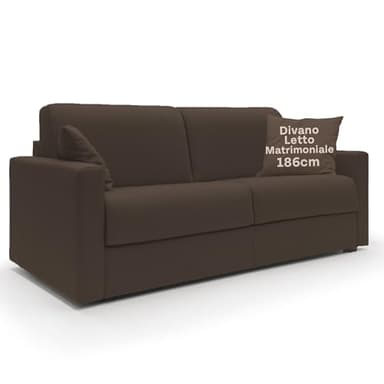 DIVANI STORE - Divano Letto Matrimoniale 186 cm in Tessuto Smacchiabile - Divano Letto Materasso 140x197 cm e h.18 cm - Divano Letto Artigianale CHRIS Marrone