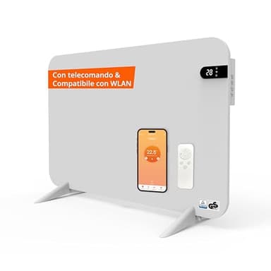 Könighaus Riscaldamento a infrarossi dual intelligente 450 W con controllo Wi-Fi tramite app e telecomando, con piedini porta-asciugamani e kit di montaggio Colore: Bianco