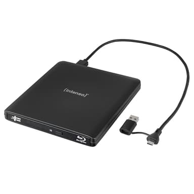 Intenso Unità esterna Blu-ray EOD 500BD Slim, USB 3.2, per laptop, desktop, iMac, MacBook, Windows, MacOS, con software di masterizzazione gratuito Ashampoo Burning Studio, nero