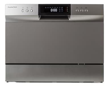 PremierTech Mini Lavastoviglie compatta da tavolo, Lavastoviglie 6 coperti, 8 programmi, Libera Installazione e Incasso, Da Appoggio, Display Led, Silver PTLS6S