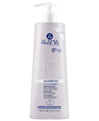 A ALAMA Professional Alama Professional No-Yellow Shampoo Antigiallo e Antiriflesso per Capelli Biondi, Grigi e Decolorati con Proteine della Seta, Estratto di Vinaccia e Pigmento Viola, 500 ml