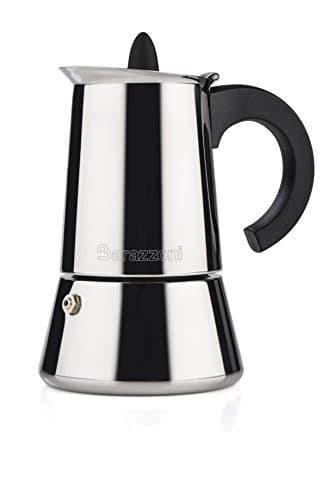 Caffettiera Inox 2 Tz. Certificata AICAF Accademia Italiana Maestri del Caffè. Induzione+Gas. Manico e pomolo antiscottatura.