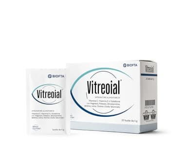 BIOFTA® VITREOIAL - Integratore alimentare supporto al corpo vitreo, alterazioni visive come le "mosche volanti", Vitamine, Glutatione, Sali m., Aminoacidi, Acido ialuronico - 20 buste