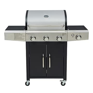 Arsard Barbecue a Gas Professionale XXL Con 4 Fuochi Multifunzione Da 13 KW, Completo Di Bruciatore Laterale, Coperchio, Termometro, Griglia In Ghisa, Ruote E Struttura In Acciaio Inox