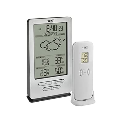 TFA Dostmann stazione meteo con sensore esterno Xena, 35.1162.54, wireless, comfort del clima interna, previsioni del tempo, orologio con data completa, argento