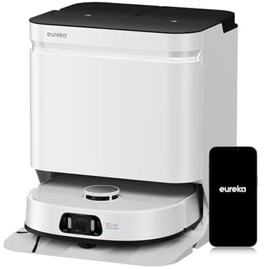 EUREKA J15 Ultra Robot Aspirapolvere Lavapavimenti, Potente Aspirazione 19.000 Pa, Lavaggio Mocio ad Acqua Calda a 75℃, Mappatura con AI, Pulizia Avanzata dei Bordi, Stazione Autopulizia