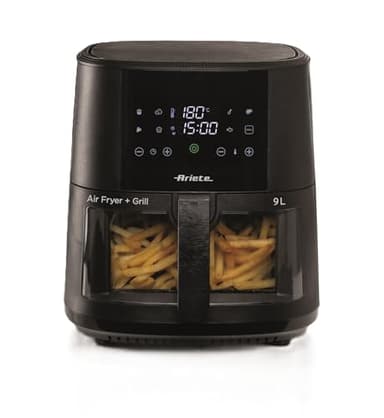Ariete 4630 Friggitrice ad aria 9L, 1500 W, Capacità 9L, Capacità di cottura 2,5kg, 8 programmi preimpostati, Temperatura fino a 200°, Cestello trasparente, BPA Free, Nero