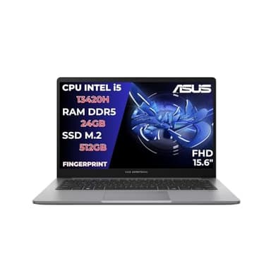 ASUS EXPERTBOOK P1 Pc Portatile, Notebook i5 13420H, 24 RAM DDR5, 512GB SSD PCIex 4.0, DISPLAY 15,6" FHD, Computer Portatile, Laptop con Fingerprint, Layout Italiano - Pronto all'uso