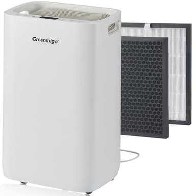 Greenmigo Deumidificatore con ionizzatore 20 l/giorno per stanza fino a 65 mq, filtro HEPA, asciugatura del lino, timer, serbatoio da 4,5 l, purificatore d'aria silenzioso per casa, cucina, ufficio