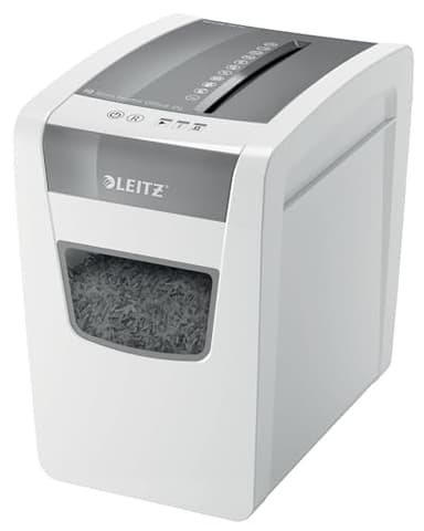 Leitz Distruggidocumenti IQ SL Home Office, livello di sicurezza P4, capacità 10 fogli (70-80 g/m²), pattumiera da 23 litri, bianco, 80010000