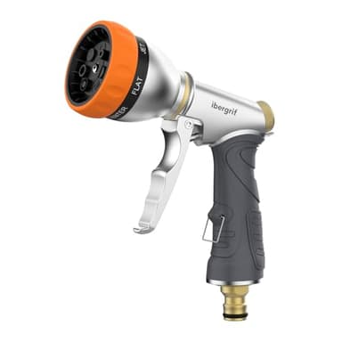 Ibergrif M20285 Pistola da Giardino in Metallo con ugello 7 modelli di irrigazione, Pistola Irrigazione ad alta pressione lavaggio auto, animali domestici, irrigazione giardino