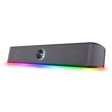 GXTrust 1619 Rhox Soundbar PC Illuminata RGB, 12W Casse PC Stereo Speaker con Illuminazione Regolabile, Alimentazione USB, Jack 3.5 mm, Altoparlanti per Computer, Laptop, TV - Nero/Grigio