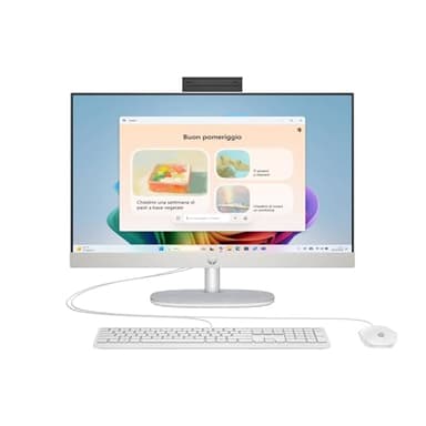 HP 27-cr0001sl All-in-One, AMD Ryzen 5 7520U, 8GB RAM LPDDR5, 512GB SSD NVMe, AMD Radeon Integrata, Display da 27" FHD IPS, Wi-Fi, Audio Integrato da 2W, Windows 11, Non è Touch, Bianco