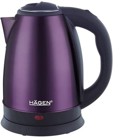 Hagen - Bollitore elettrico compatto in acciaio inox, design elegante, base a 360°, capacità 1,8L, 1500W, base a 360°, filtro rimovibile e lavabile, Violet