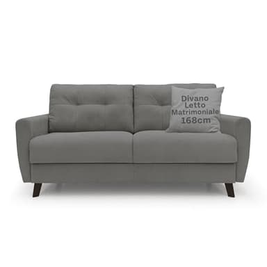DIVANI STORE - Divano Letto Matrimoniale 168 cm in Tessuto Morbido Impermeabile - Divano Letto CALLISTO Materasso 120x197 cm - Divano Letto Artigianale - Grigio