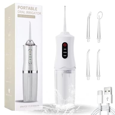 Idropulsore Dentale Portatile Pulizia Denti Rimuovi Tartaro, Water Flosser, Irrigatore Orale Senza Fili, Wasserdicht und Wiederaufladbar 4 Düsen 1 Ladekabel Geeignet für Reisen