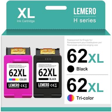 Lemero 62XL Cartucce compatibili con HP 62 cartucce per stampante HP Envy 5540 5544 5660 5640 7640 8000 OfficeJet 200 5740 5742 5744 8040 (nero/colore,2-pack)