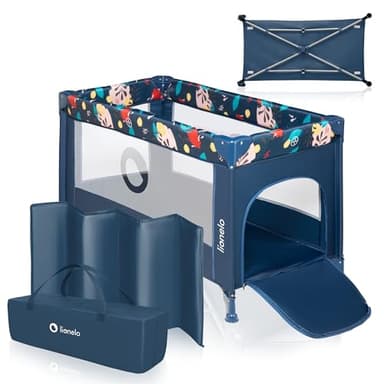 LIONELO Stefi Lettino neonato da viaggio pieghevole con materasso, Dalla nascita fino a 3 anni, Lettino da campeggio con entrata laterale, Le pareti realizzate in rete, Borsa, Route