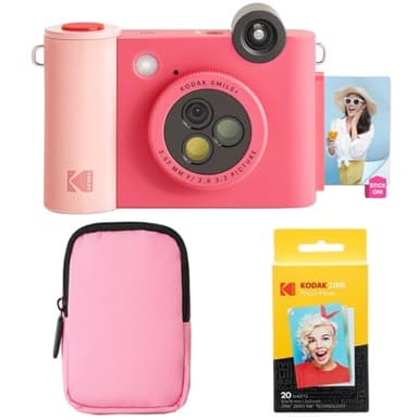 KODAK Smile+ 2-in-1 Fotocamera & Stampante Foto Bluetooth - Pacchetto Iniziale + Custodia Morbida + Carta Zink 20pz - 10MP - Fucsia