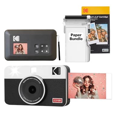 KODAK Mini Shot 2 Retro 4PASS 2-in-1 Fotocamera istantanea e stampante fotografica (5,3 x 8,6 cm) + 8 Fogli inclusi + confezione da 30 fogli, Bianco