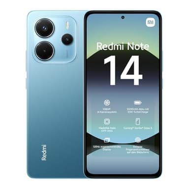 Xiaomi Smartphone Redmi Note 14, 8+256GB, Sistema fotografico con AI da 108MP, batteria da 5500mAh, display Eye-Care da 120Hz, funzionalità AI (caricabatterie non incluso),Blu