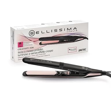 Bellissima Imetec Creativity Ion, Piastra per Capelli Lisci o Mossi, Ionizzatore, Rivestimento Ceramica Diamond e Cheratina, 5 Temperature 150/230°C con Funzione Memory e Thermo Control