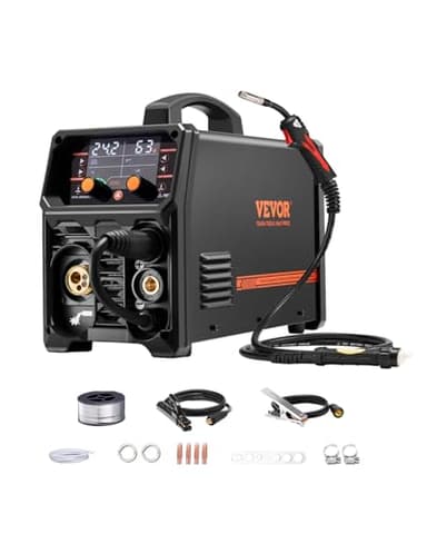 VEVOR Stazione Saldatura MIG Corrente Uscita 200 A, Saldatrice MIG Sinergica Portatile Senza Gas MIG Gas MMA Lift TIG AU TIG 5 in 1 IGBT Tecnologia Inverter Schermo LCD, Torcia Lift TIG Non Inclusa