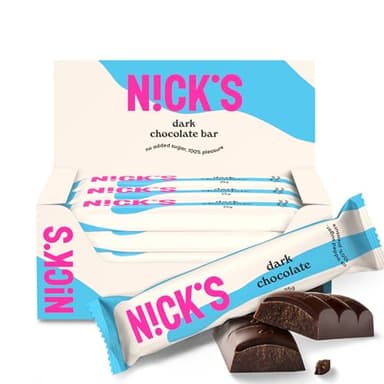 NICKS Cioccolato Fondente Vegan Barrette Keto Senza Zucchero Aggiunto, 1.1g Carboidrati Netti, 107 Calorie, Dolci Low Carb Snack Bar Senza Glutine Senza Lattosio (15 Dark Chocolate x 25g)