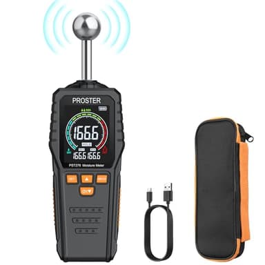 Proster Misuratore di Umidità Ricaricabile Rivelatore di Umidità Igrometro Senza Ago per Pareti con Schermo LCD a Colori Allarme Indicatore di Umidità 5-40 mm per Legno Edilizia Calcestruzzo