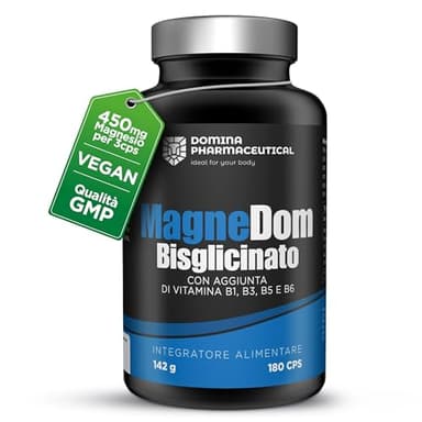 Magnesio Bisglicinato [VEGAN - SENZA ZUCCHERO] Magnesio - 180 CPR | Vitamine del Gruppo B | Integratore per Stanchezza, Sonno, Crampi e Concentrazione - Sistema Nervoso - Supporto Muscolare