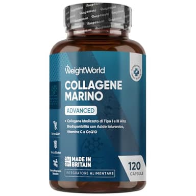 Collagene Marino con Acido Ialuronico in Peptidi Titagen di Collagene Idrolizzato, Tipo I e III, Advanced, con Vitamina C, Coenzima Q10 e Zinco, Senza Magnesio Stearato né Glutine, Collagen da 1200mg