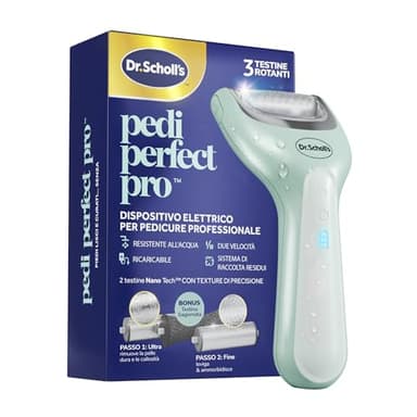 Dr. Scholl's Pedi Perfect Pro Pedicure Elettrico Professionale Piedi – Rimuovi Calli e Duroni, Lima Elettrica Talloni, Fresa Pedicure Ricaricabile e Impermeabile, 3 Rulli, Raccogli Polvere