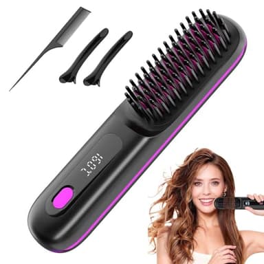 Spazzola elettrica per capelli, spazzola lisciante senza fili, ricaricabile, spazzola riscaldante per donne e uomini senza fili con display LED - 3 livelli di temperatura - Per lisciare e arricciare