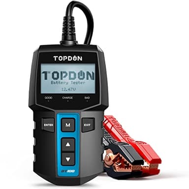 TOPDON BT100 Tester Batteria Auto, 12 V Tester Batterie 100-2000 CCA per Test Batteria, Avviamento e Sistema di Ricarica, Analizzatore Batteria Digitale per Auto, Camion, Moto, ATV, SUV, Barca, Yacht