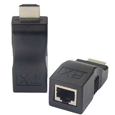 Fengqlong - Prolunga/adattatore da HDMI a RJ45, per cavo Cat 5e/6, 1080p, trasmissione fino a 30 m, con trasmettitore e ricevitore inclusi, per HDTV, PS4, STB, DVD 4K/2K, colore: nero