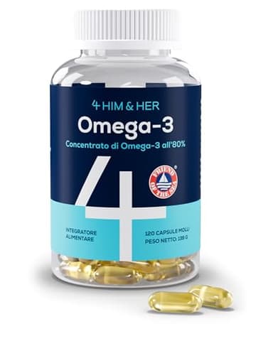 Omega 3 Olio di Pesce Alta Concentrazione 80% rTG – 120 Capsule Molli – Integratore Omega-3 con 1334mg per Dose, Elevato EPA e DHA per Cuore, Vista e Funzione Cerebrale – 4 HIM & HER