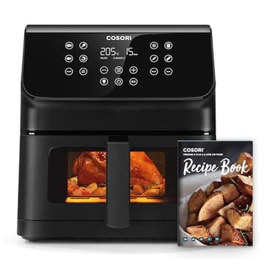 COSORI Friggitrice ad Aria Clear Blaze 6.2 Litri con Finestra, 1700W, con 11 Funzioni, One-Touch Display, Tempo e Temperatura Regolabili 75-205°C, 30 Ricette Cartacee & 50 Online, Nero Chiaro
