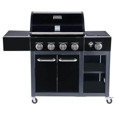 Arsard Barbecue a Gas Professionale XXL Con 5 Fuochi Multifunzione Da 16 KW, Completo Di Bruciatore Laterale, Coperchio, Termometro, Griglia In Ghisa, Ruote, Portabombola E Struttura In Acciaio Inox