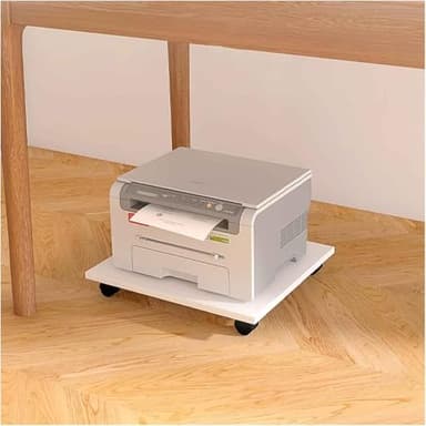 Supporto per stampante mobile con ruote, carrello compatto in legno bianco, per casa e ufficio, multifunzione per stampante e fax, 39 x 44 x 6,6 cm