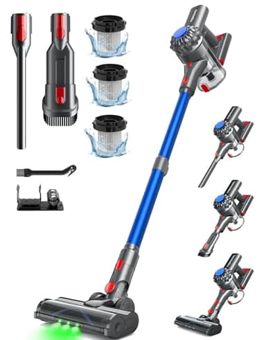 Ivormentico Aspirapolvere Senza Fili, 50Mins/450W/40KPA Scopa Elettrica Senza Fili, Aspirapolvere con LED Verde, Aspirapolvere Verticale con Batteria Rimovibile per Tappeti/Peli Animali, Blu